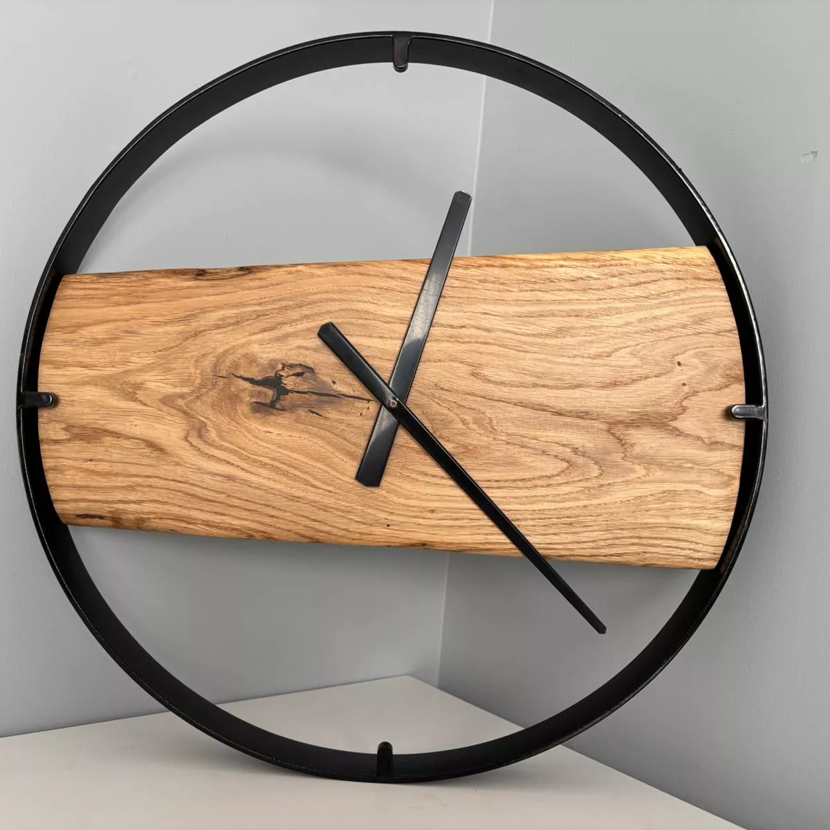 Drewniany zegar ścienny w metalowej ramie Driftwood nr 2