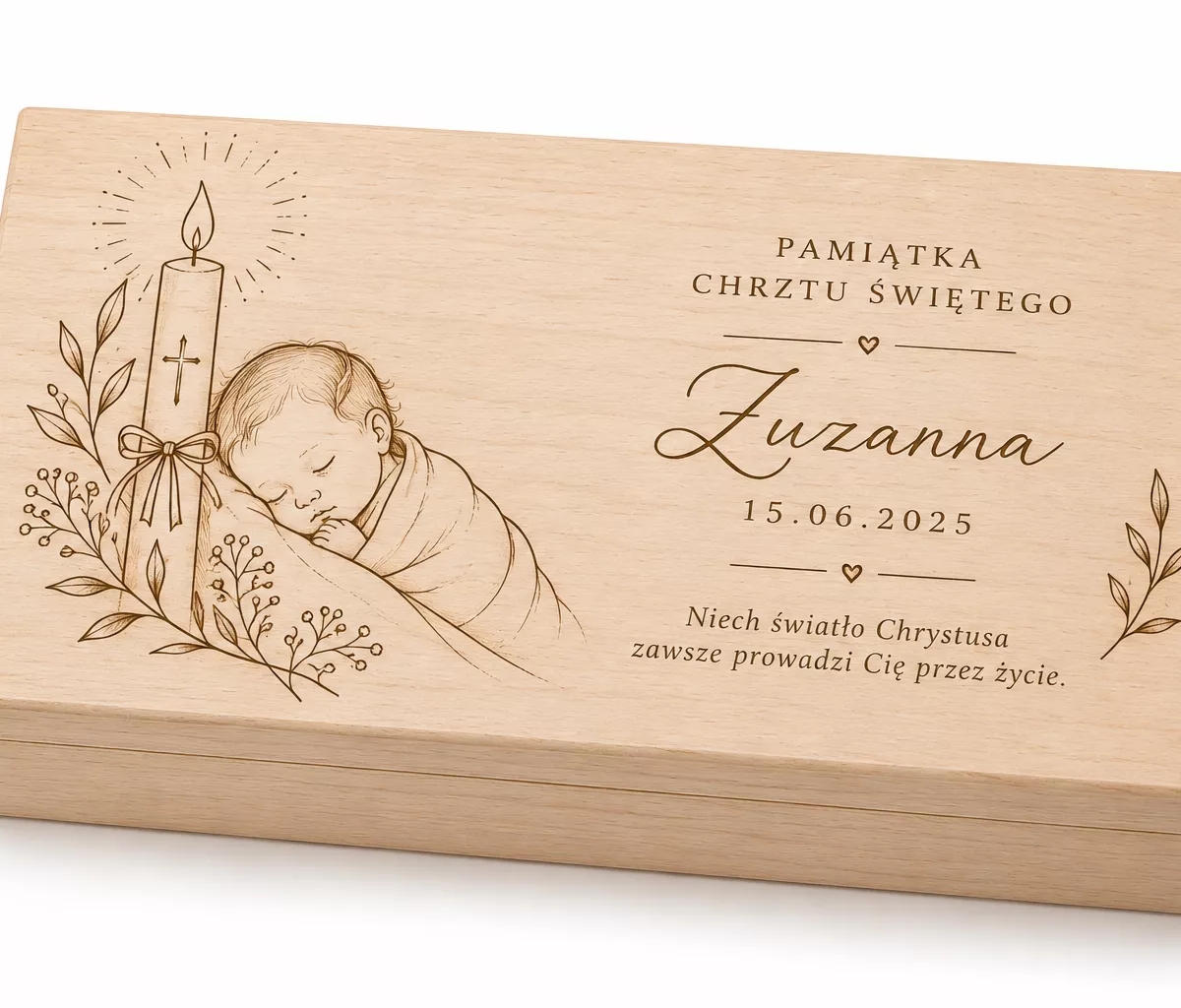 PUDEŁKO NA PIENIĄDZE prezent pamiątka CHRZEST grawer personalizacja 18 cm na 10 cm W5