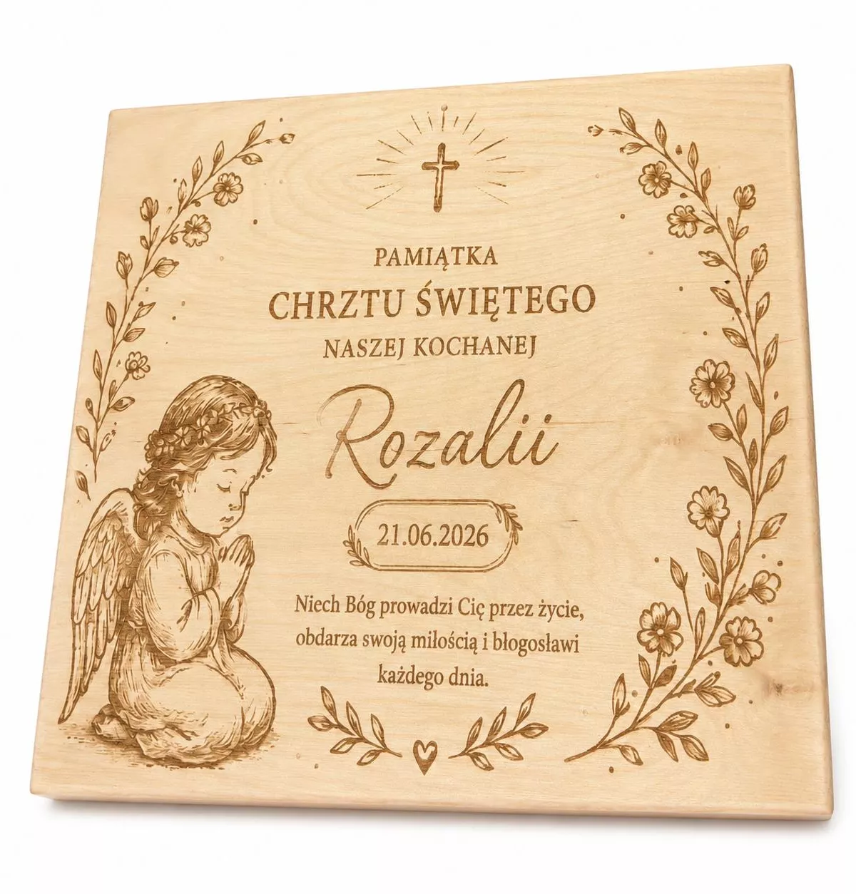 Pudełko drewniane na chrzest , pamiątka , grawer , personalizacja 16 na 16 cm