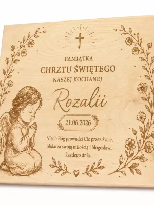 Pudełko drewniane na chrzest , pamiątka , grawer , personalizacja 16 na 16 cm