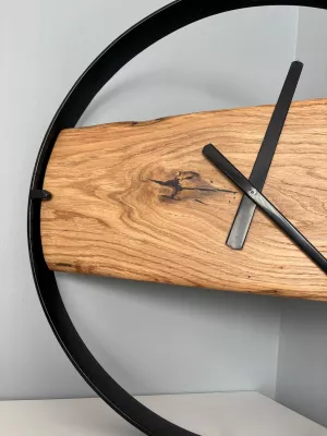 Drewniany zegar ścienny w metalowej ramie Driftwood nr 2