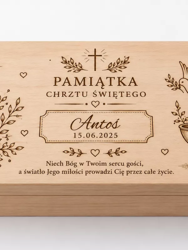 Produkt PUDEŁKO NA PIENIĄDZE prezent pamiątka CHRZEST grawer personalizacja 18 cm na 10 cm W3 Zdjęcie